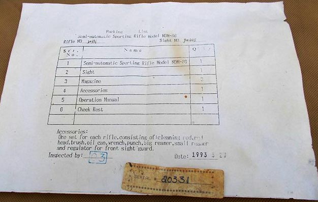 KSI imported NDM-86 packing list